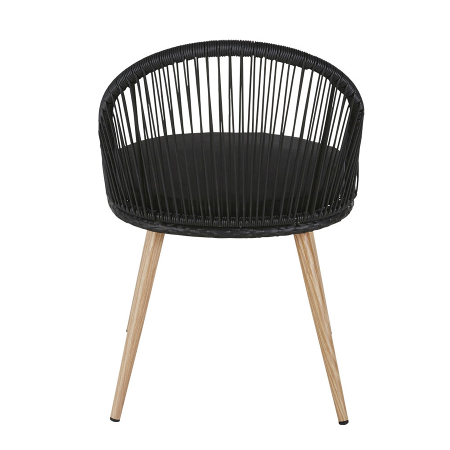 ISABEL - Chaise de jardin en résine tressée noire et métal imitation bois
