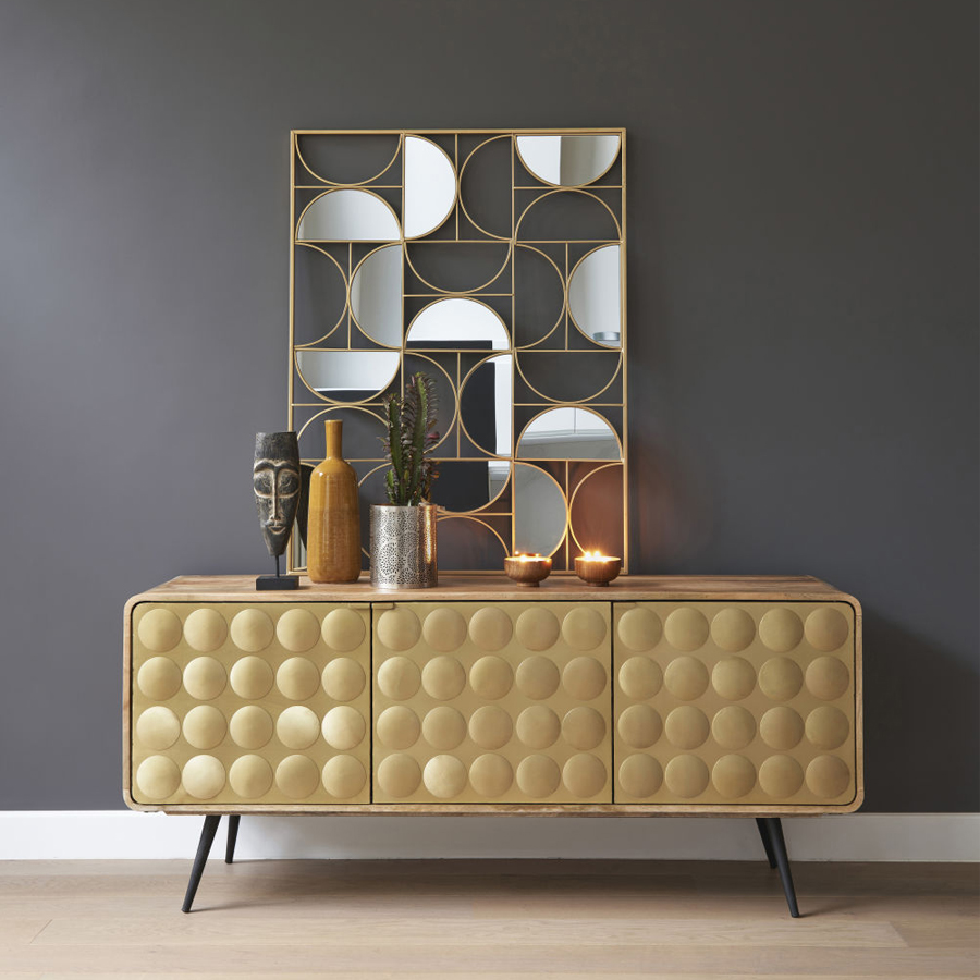 GOLDFINGER - Déco murale miroir en métal doré 90x120