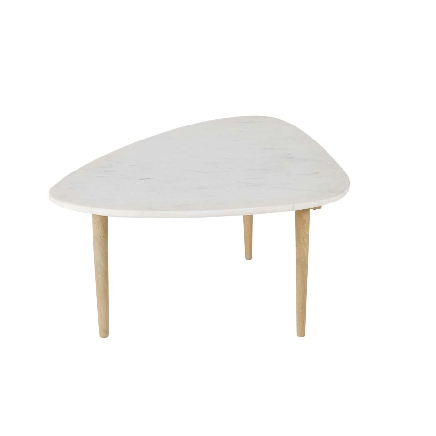 CIOTTOLO - Table basse ovoïde en marbre blanc et manguier massif