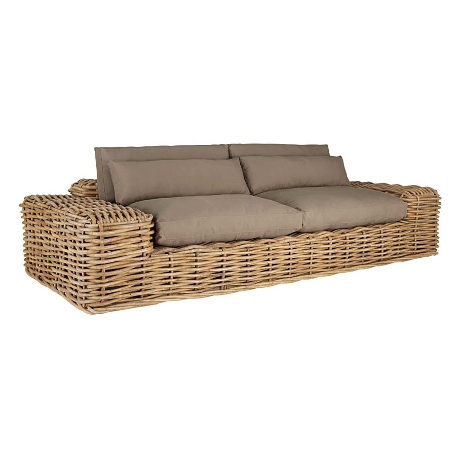 ST TROPEZ - Canapé de jardin 2/3 places en rotin et coussins taupe