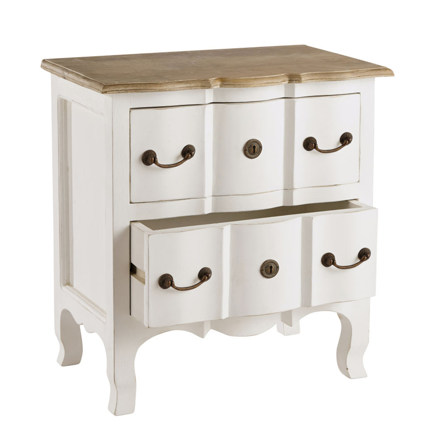 VERSAILLES - Table de chevet 2 tiroirs en acacia et manguier blanche