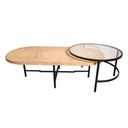 ALANGUI - Set de 2 tables basses en métal noir / verre trempé et bois naturel 120x66x35