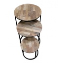 CHARLOTTE - Set 3 tables gigognes bois métal noir, D50xH55cm