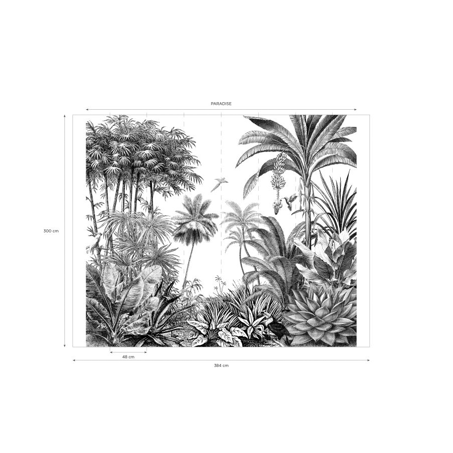 PARADISE - Papier peint intissé imprimé jungle noir et blanc 300x350