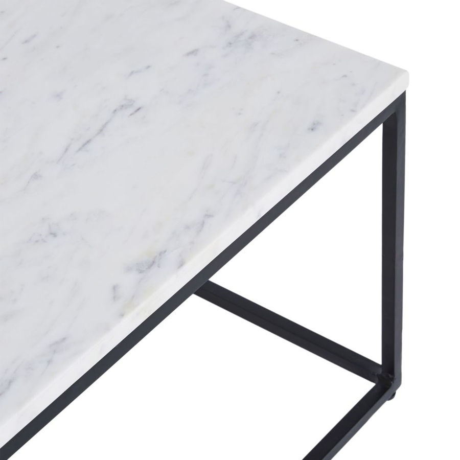 MARBLE - Table basse en marbre blanc et métal noir