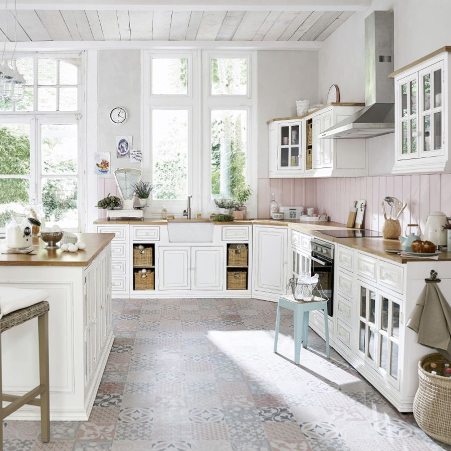 ELEONORE - Meuble bas de cuisine avec évier en manguier ivoire