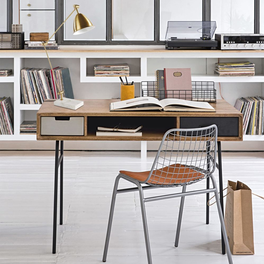 LENOX - Bureau vintage en manguier massif et métal