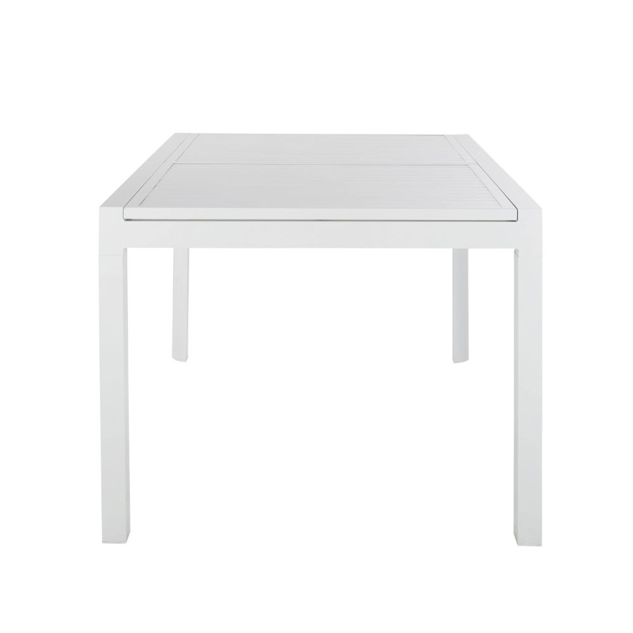 Vue latérale de la table de jardin extensible Louka en aluminium blanc, Dakar, Sénégal
