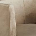 Fauteuil Requiem, revêtement velours taupe et pieds dorés, idéal pour salons raffinés, à Dakar, Sénégal