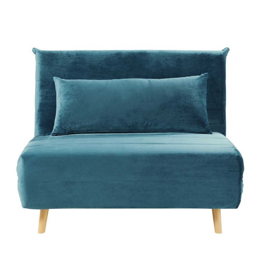 NIO - Banquette clic-clac 1 place en velours bleu pétrole