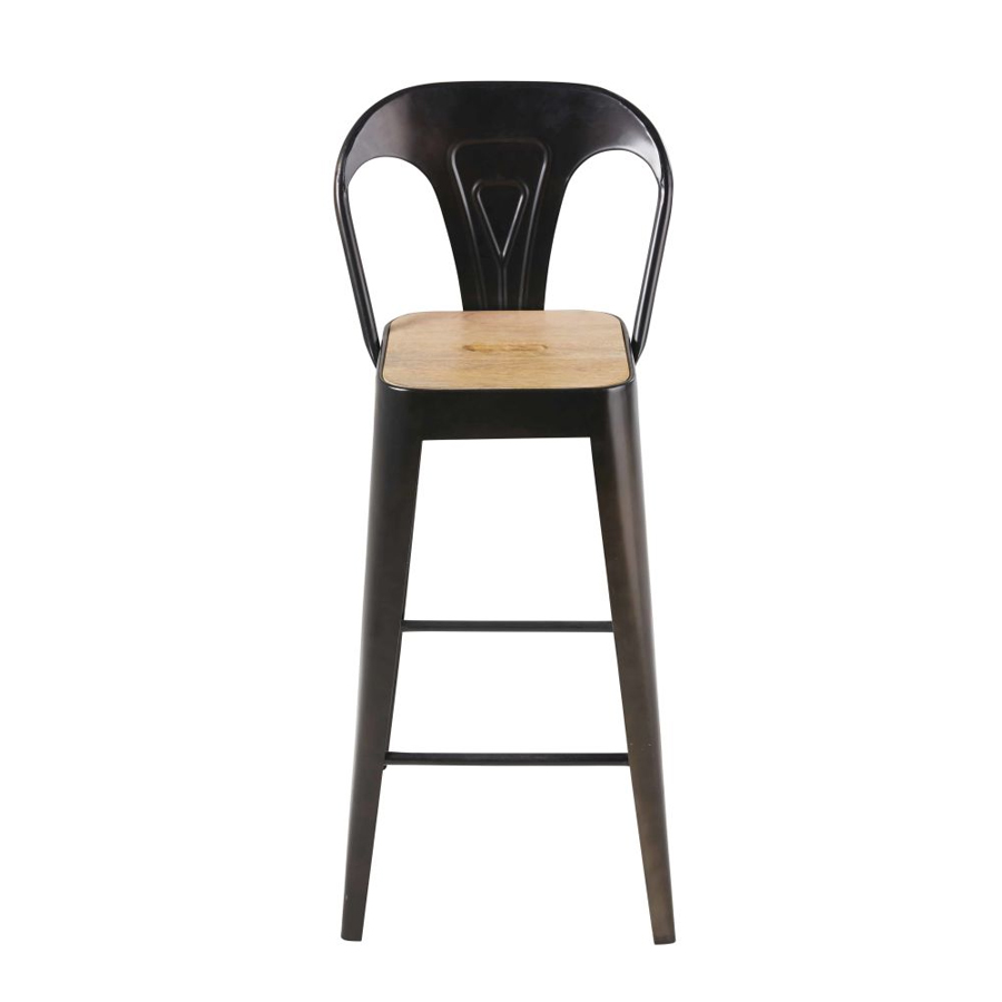MANUFACTURE - Chaise de bar professionnelle en manguier et métal noir H79