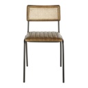 DALSTON - Chaise professionnelle en cuir de buffle marron, cannage en rotin et métal noir