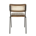 DALSTON - Chaise professionnelle en cuir de buffle marron, cannage en rotin et métal noir
