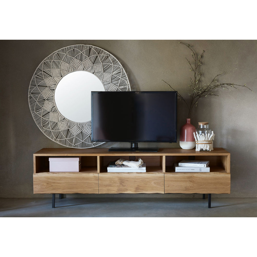 Meuble TV MAGNUS en chêne massif avec 3 tiroirs pour salon moderne à Dakar, Sénégal