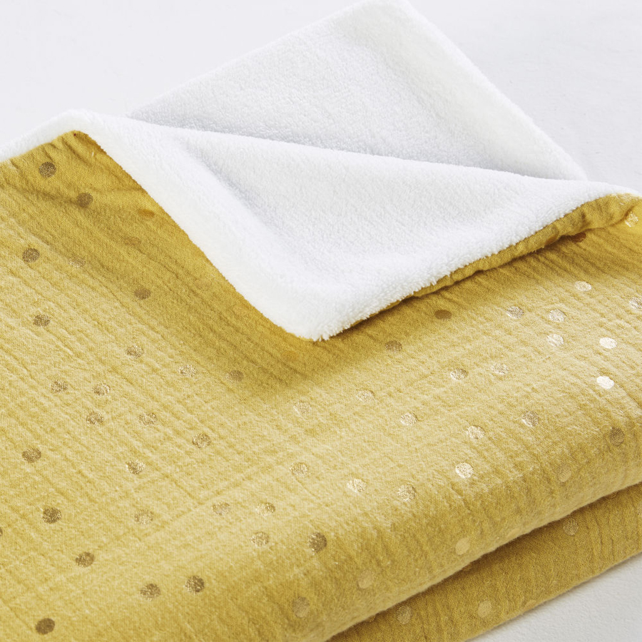 Lou Couverture Bebe En Coton Bicolore Motifs A Pois Dores 75x100 Casa Nova
