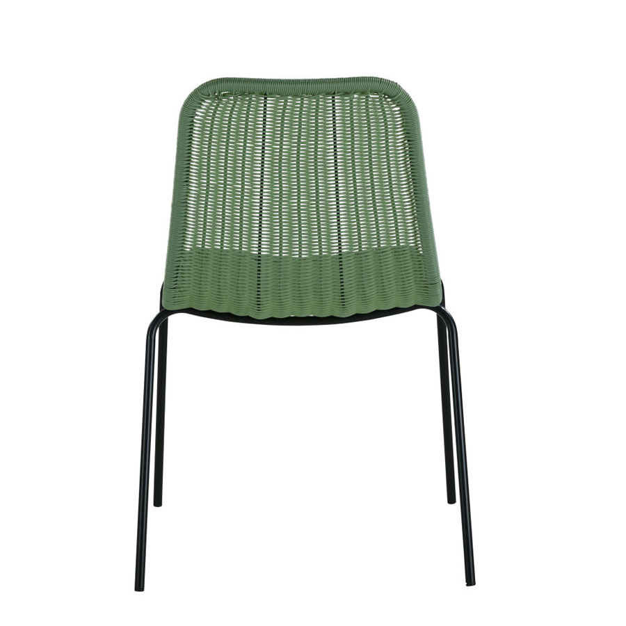 Chaise de jardin Boavista en résine vert kaki et métal noir, vue arrière - Dakar, Sénégal