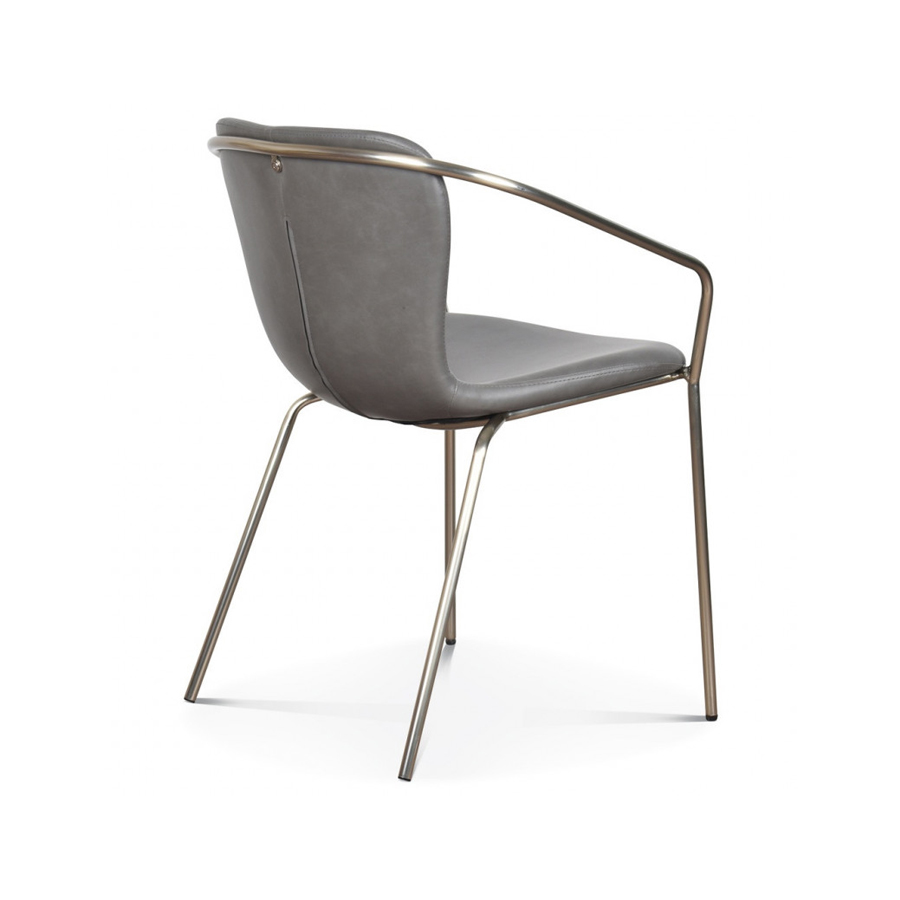 ADELE - Fauteuil simili cuir gris pieds satinés 56x57x73,5cm