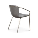 ADELE - Fauteuil simili cuir gris pieds satinés 56x57x73,5cm