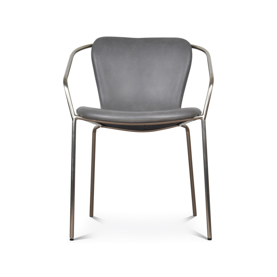 ADELE - Fauteuil simili cuir gris pieds satinés 56x57x73,5cm