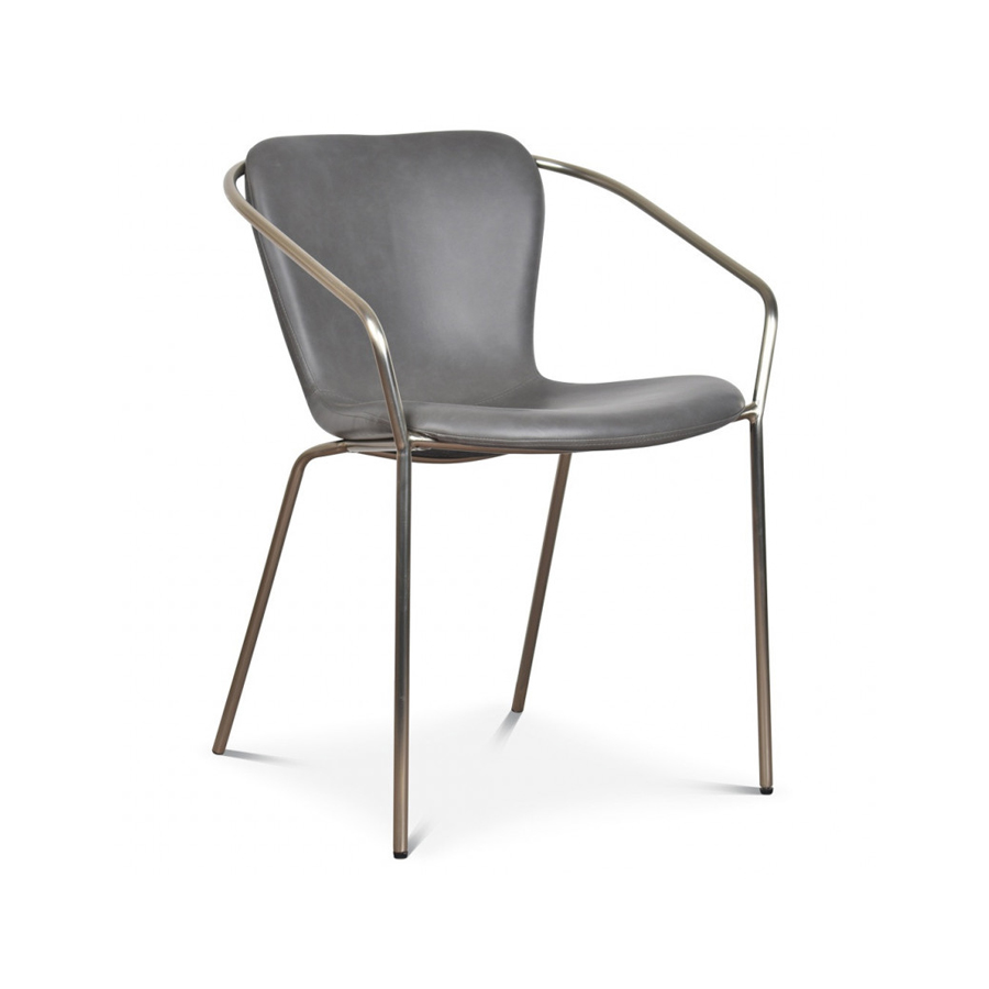 ADELE - Fauteuil simili cuir gris pieds satinés 56x57x73,5cm