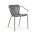 ADELE - Fauteuil simili cuir gris pieds satinés 56x57x73,5cm