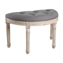 CLOTHILDE - Tabouret arrondi matelassé en hévéa, coton et lin gris