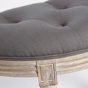 CLOTHILDE - Tabouret arrondi matelassé en hévéa, coton et lin gris