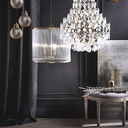 CLOTHILDE - Tabouret arrondi matelassé en hévéa, coton et lin gris