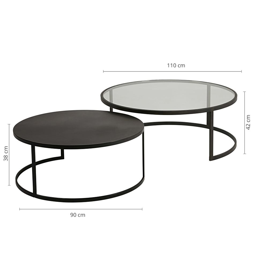 Tables gigognes design Eclipse, verre trempé, métal noir, 42x110x110 cm - Dakar, Sénégal