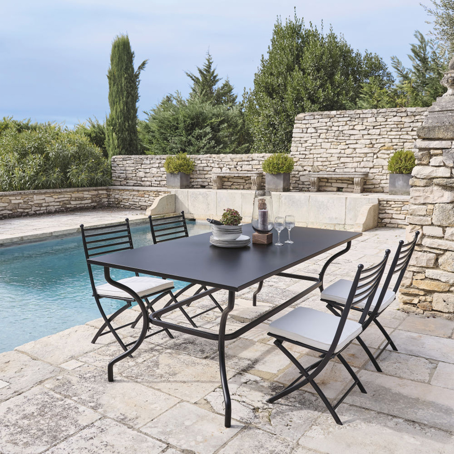 ALPILLES - Table de jardin en métal et fer forgé noirs 8/10 personnes L200