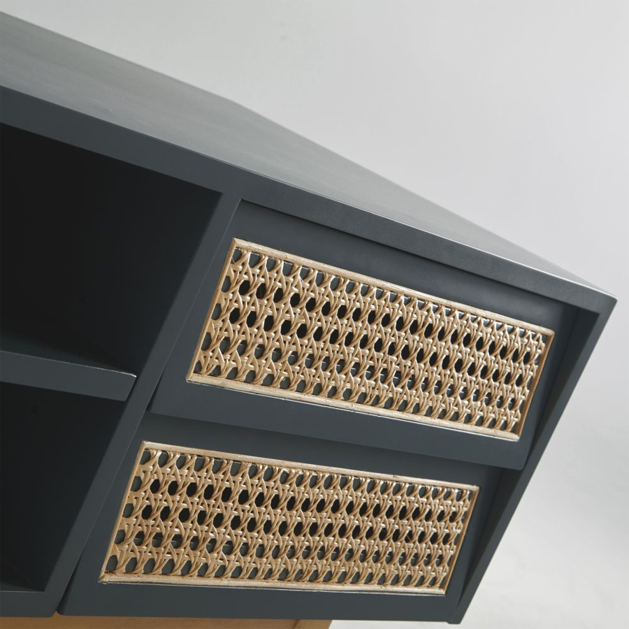 Mobilier design - Meuble TV SUZELLE en bois et cannage pour intérieur chaleureux au Sénégal