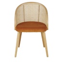 Chaise Sockette avec accoudoirs, velours marron écureuil et cannage rotin - Dakar, Sénégal