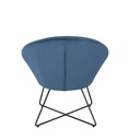 Vue arrière du fauteuil en velours bleu avec piètement métallique noir, ajoutant une touche sophistiquée à votre espace. Dakar, Sénégal.