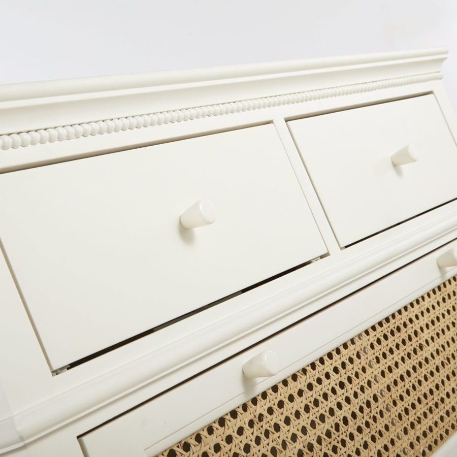 DEBBIE - Commode 4 tiroirs blanc cassé cannage en rotin