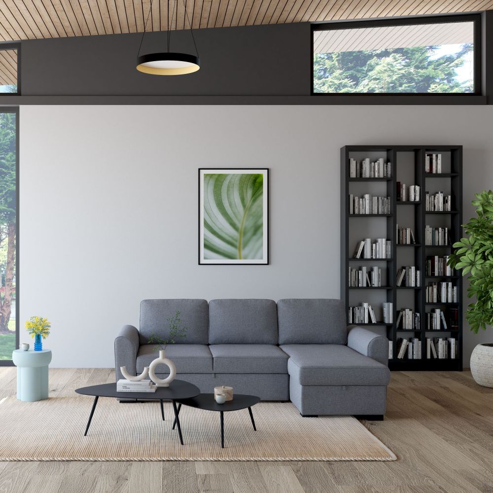 Canapé d'angle Montréal gris avec méridienne et coussins moelleux, Dakar Sénégal