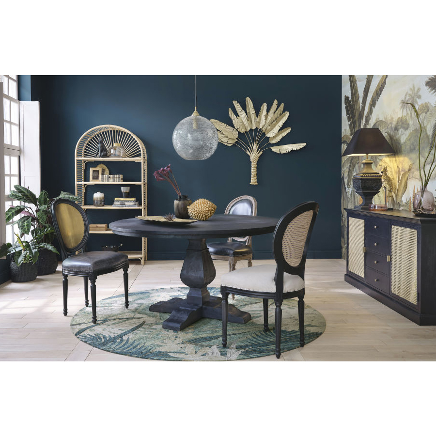 CESAREE - Table à manger en pin recyclé noir 6/8 personnes D140