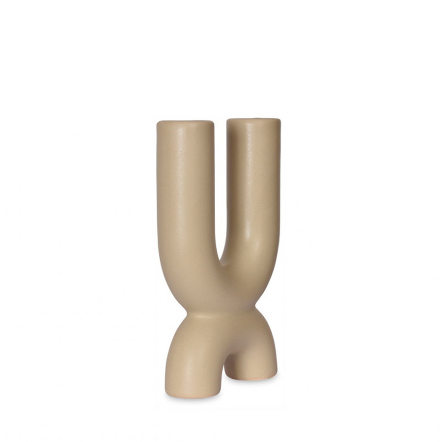 CERAMIC - Bougeoir 2 branches beige 3.8xH17.2cm