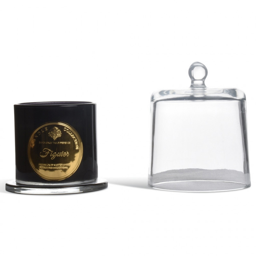 Bougie Figue en verre noir avec cloche en verre transparent, design raffiné et moderne - Dakar, Sénégal.