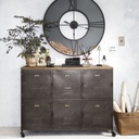 Wayne - Buffet à roulettes , design industriel noir, 6 portes en bois de sapin et métal, à Dakar, Sénégal
