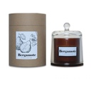 Bougie Bergamotte avec cloche en verre ambre et boîte kraft élégante - ambiance pétillante