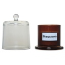 Bougie Bergamotte en verre ambre avec cloche transparente