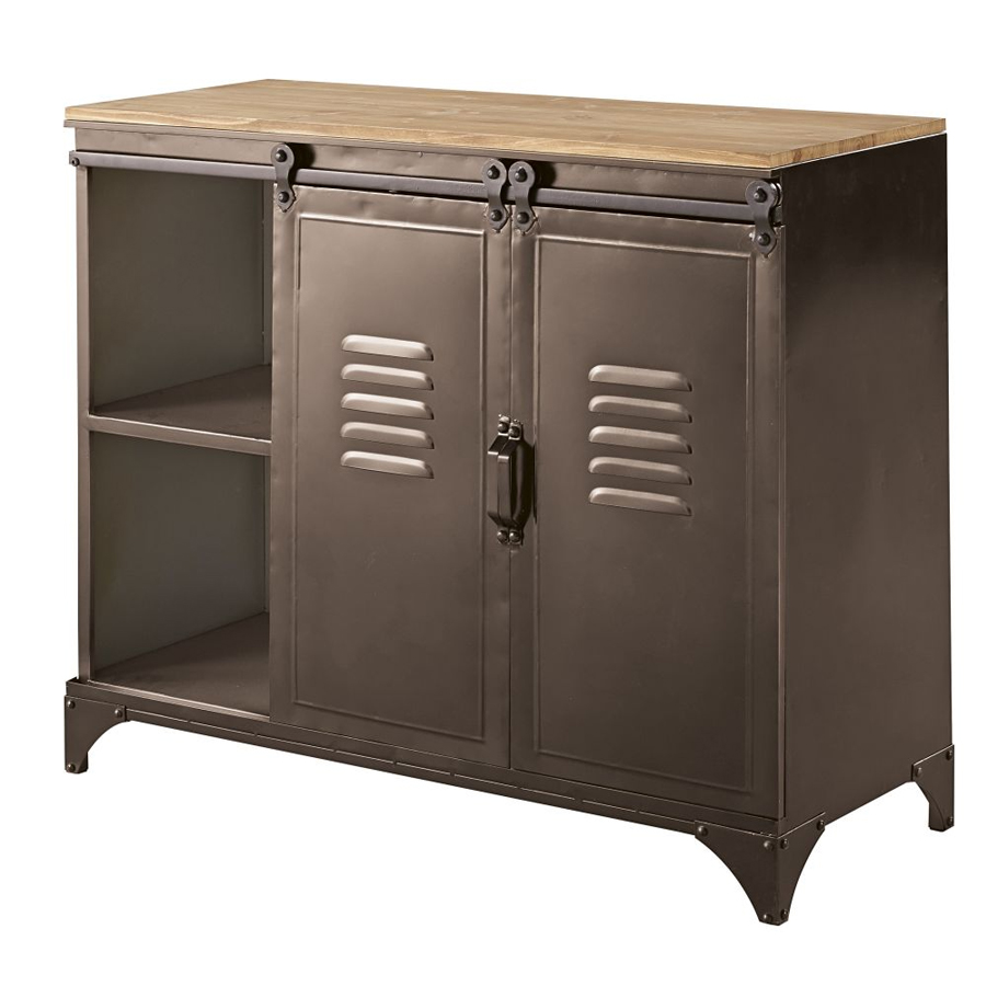 Buffet Wayne en métal et sapin avec portes coulissantes fermées, Dakar, Sénégal.