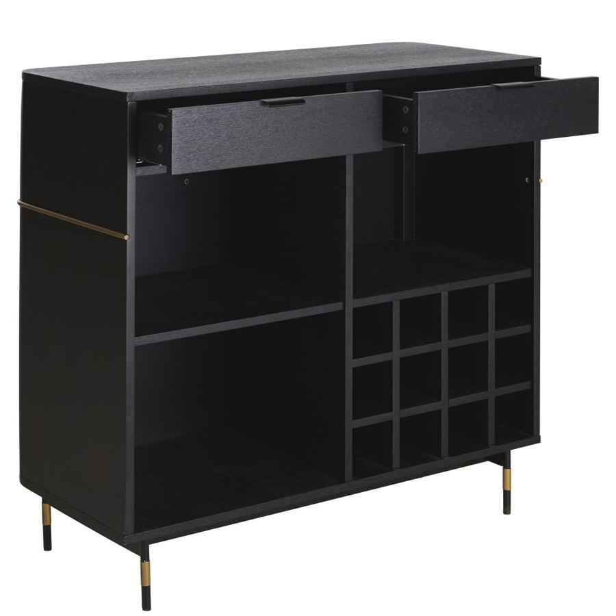 BROADVIEW BUSINESS - Bar 2 tiroirs 1 range bouteilles noir