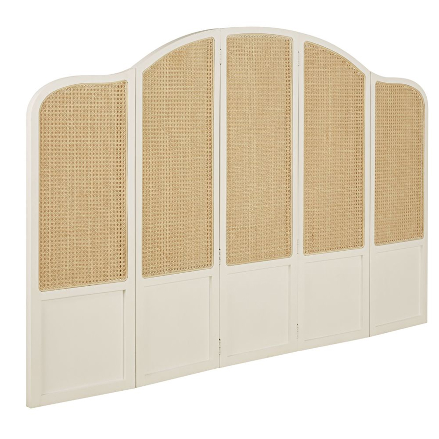 DEBBIE - Tête de lit 160/180 blanc cassé et cannage en rotin