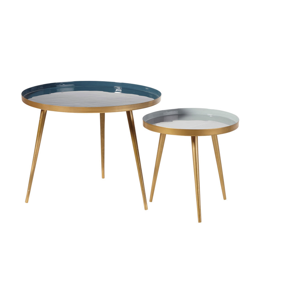 AVRIL - Tables gigognes en métal bleu et doré