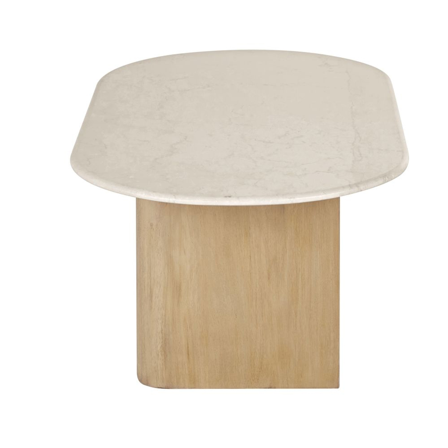 Table basse Travertino, marbre blanc effet travertin, bois manguier - Dakar, Sénégal