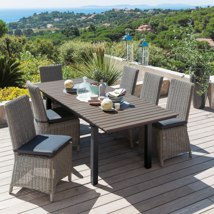 ESCALE - Table de jardin en aluminium gris 8/10 personnes