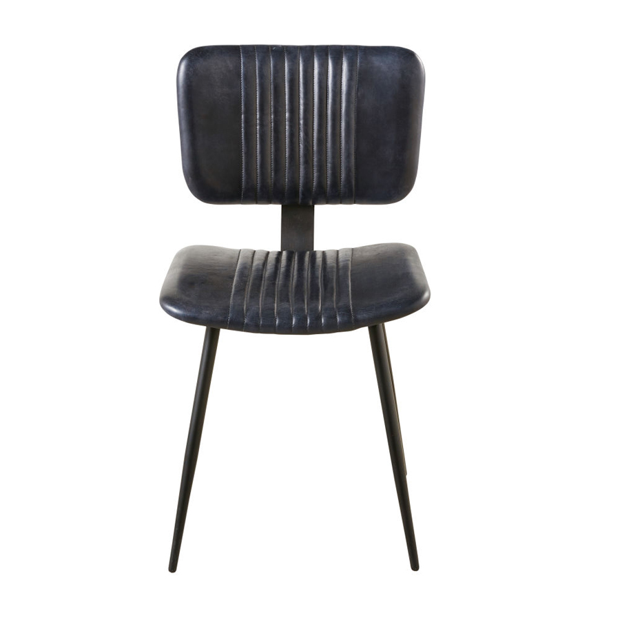 CONNERY - Chaise matelassée en cuir de buffle et métal noirs