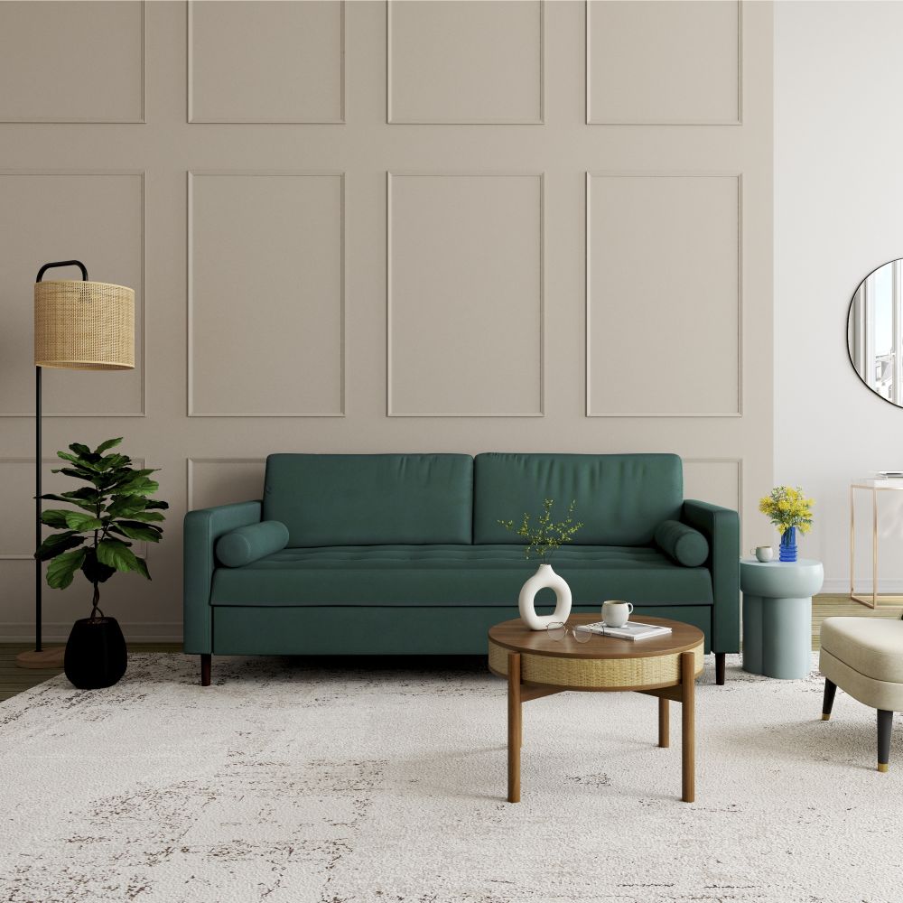 OLIVIA - Canapé-lit 3/4 places en velours vert