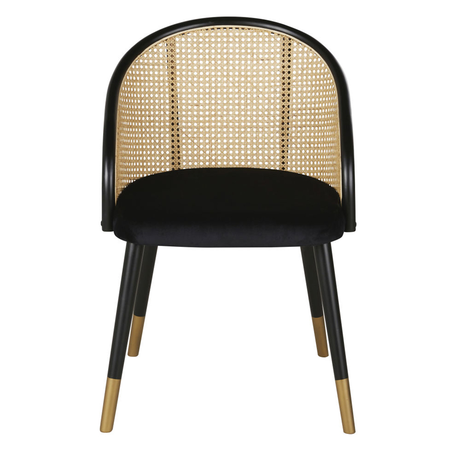 Fauteuil de table Sockette en velours noir et rotin - Dakar, Sénégal